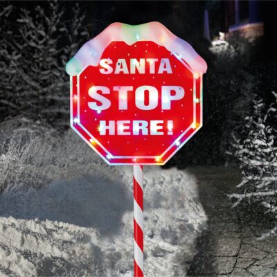 1.1m Santa Stop Here Sign with 30 Multi Coloured LEDs