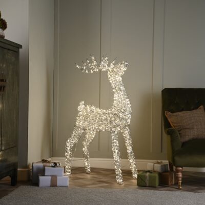 1.2m Lit Silver Spiral Twirl Christmas Reindeer with 960 Warm White LEDs