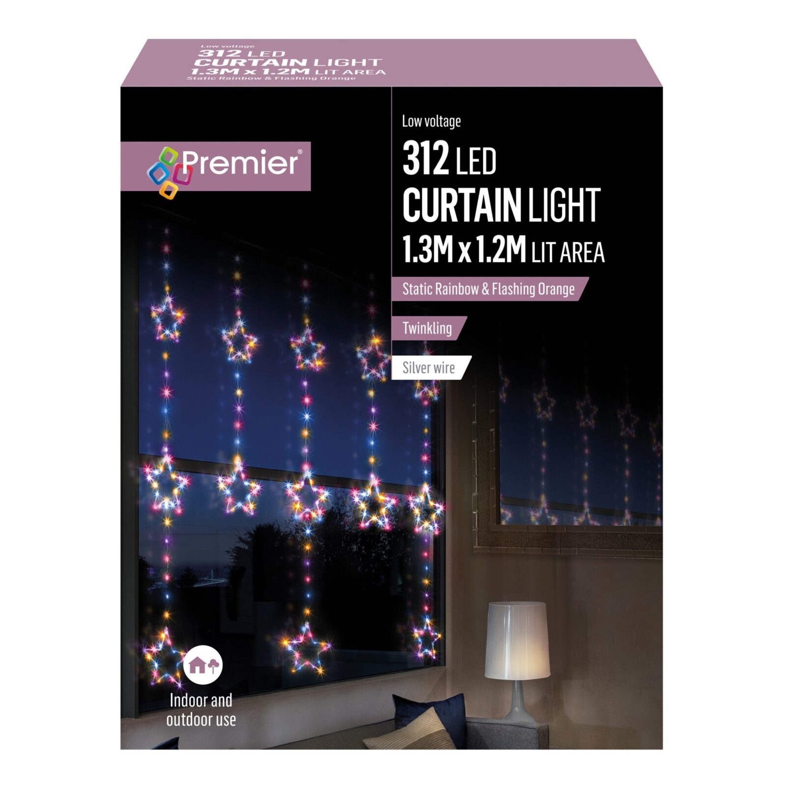 1.3m x 1.2m Twinkling Star Window Curtain Light with 312 Rainbow LEDs