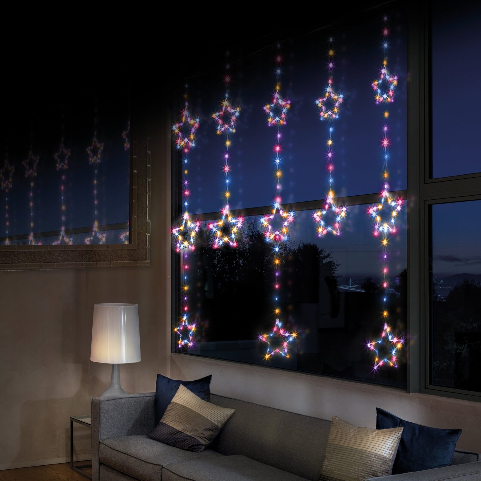 1.3m x 1.2m Twinkling Star Window Curtain Light with 312 Rainbow LEDs