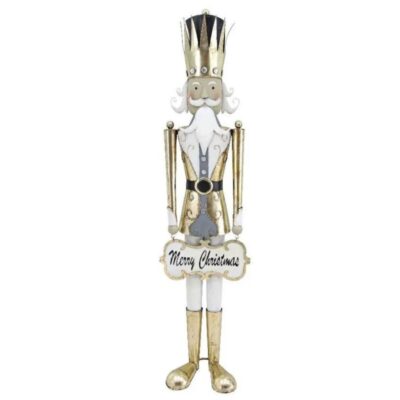1.65m Gold Merry Christmas Metal Nutcracker Soldier Commercial Christmas Display Prop