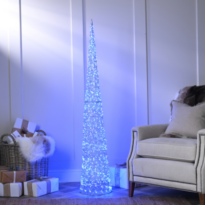 1.8m Giant Silver Shimmer Cone with 1800 Blue Twinkling LEDs
