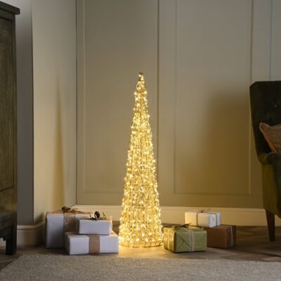 100cm Gold Spiral Twirl Christmas Cone with 600 Warm White LEDs