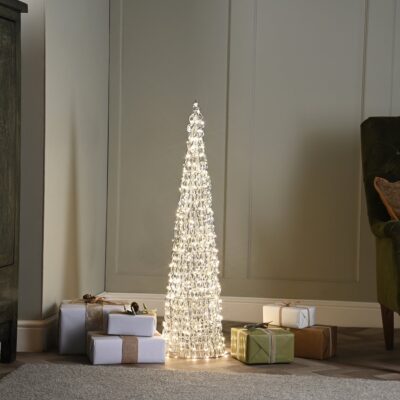 100cm Lit Silver Spiral Twirl Cone with 600 Warm White LEDs