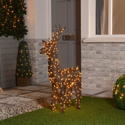 108cm Brown Rattan Christmas Reindeer Lit with 360 Antique Gold LEDs