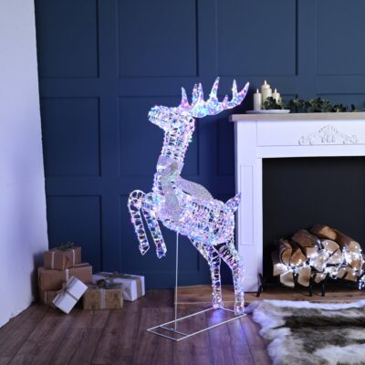 116cm Lit Iridescent Rainbow Twist Christmas Reindeer with 720 Micro Multi Coloured LEDs