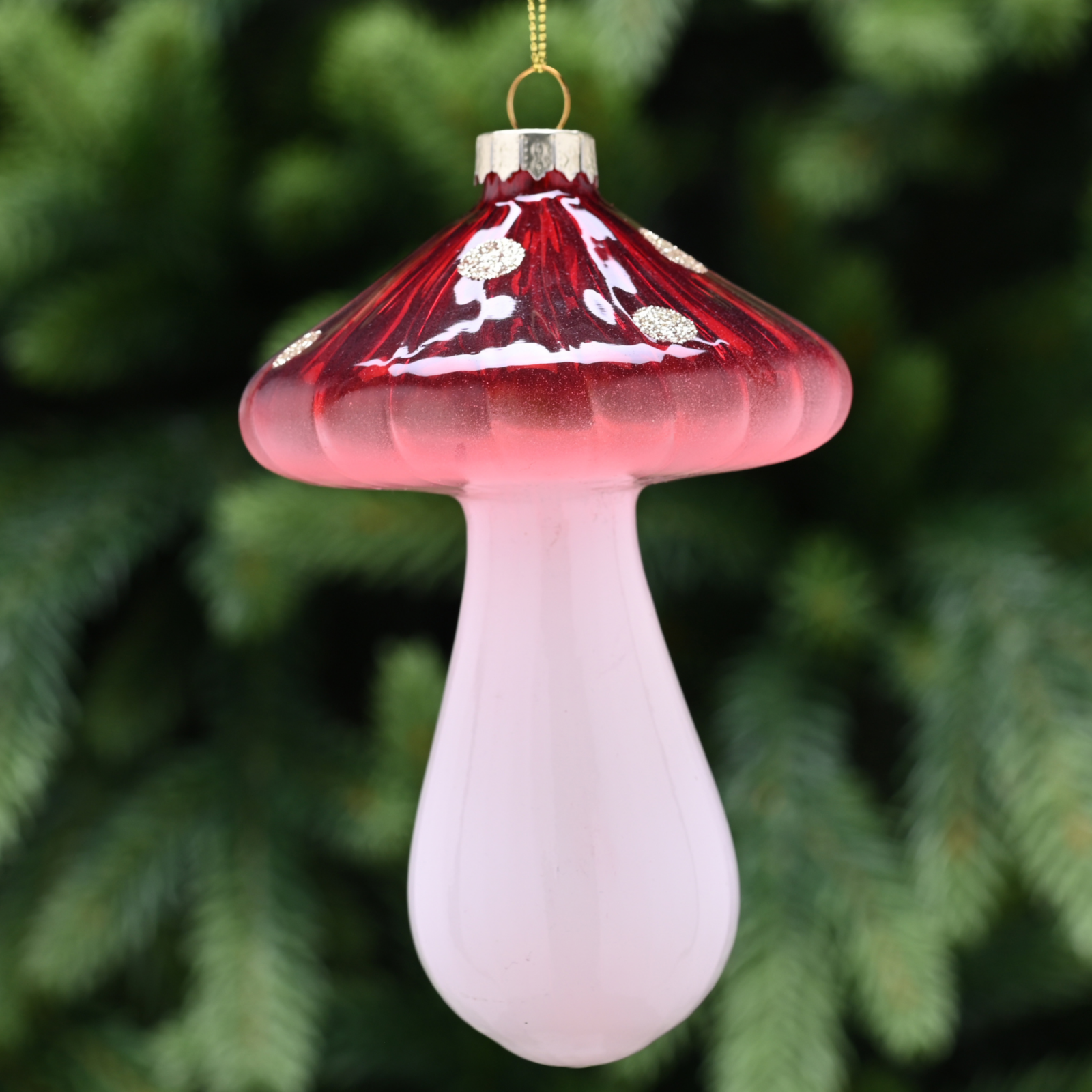 14cm Red and White Glass Mushroom Tree Decoration