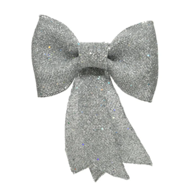 14cm Small Silver Glitter Bow Christmas Tree Decoration