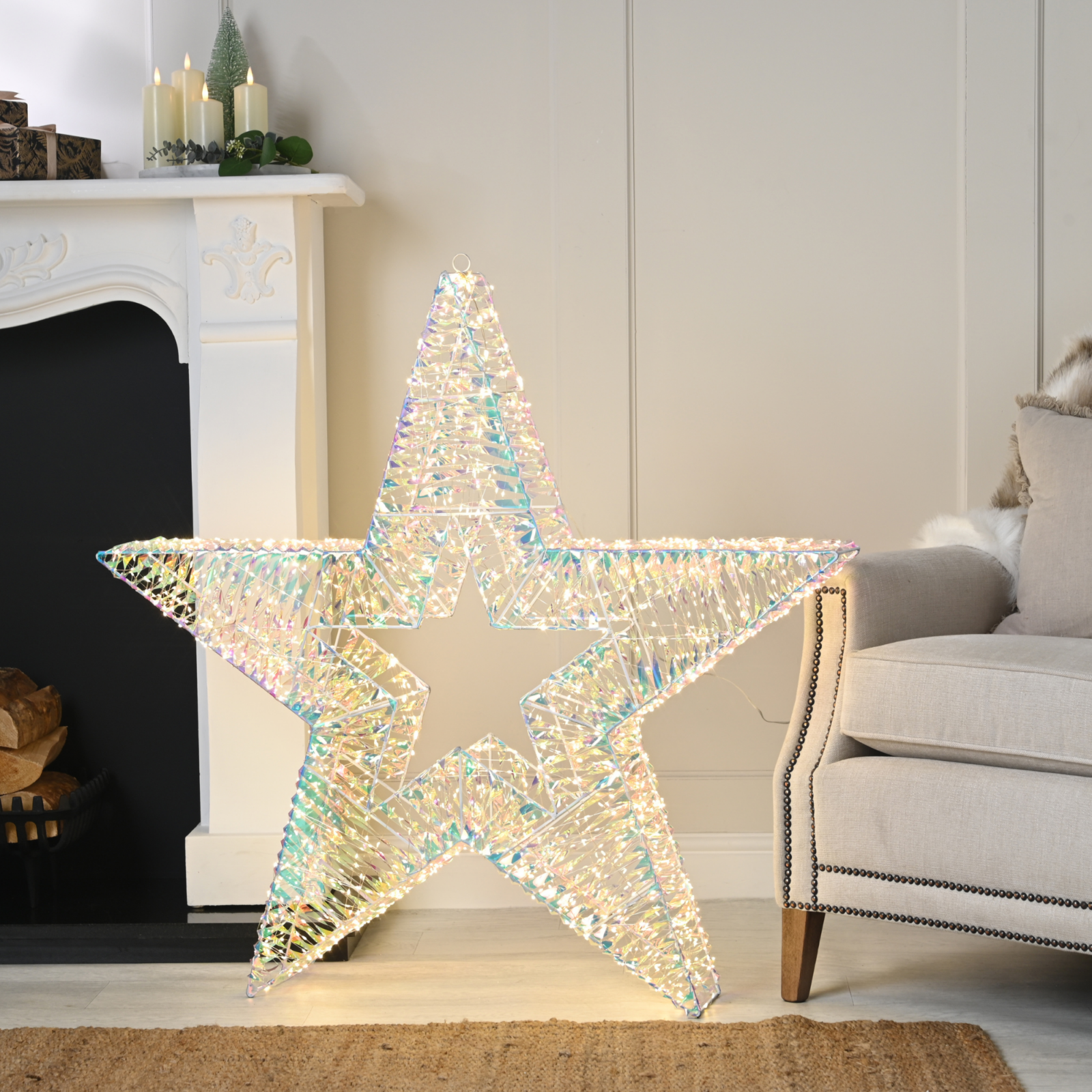 1m Giant Warm White Micro LED Standing Christmas Shimmer Star with 1800 Lights