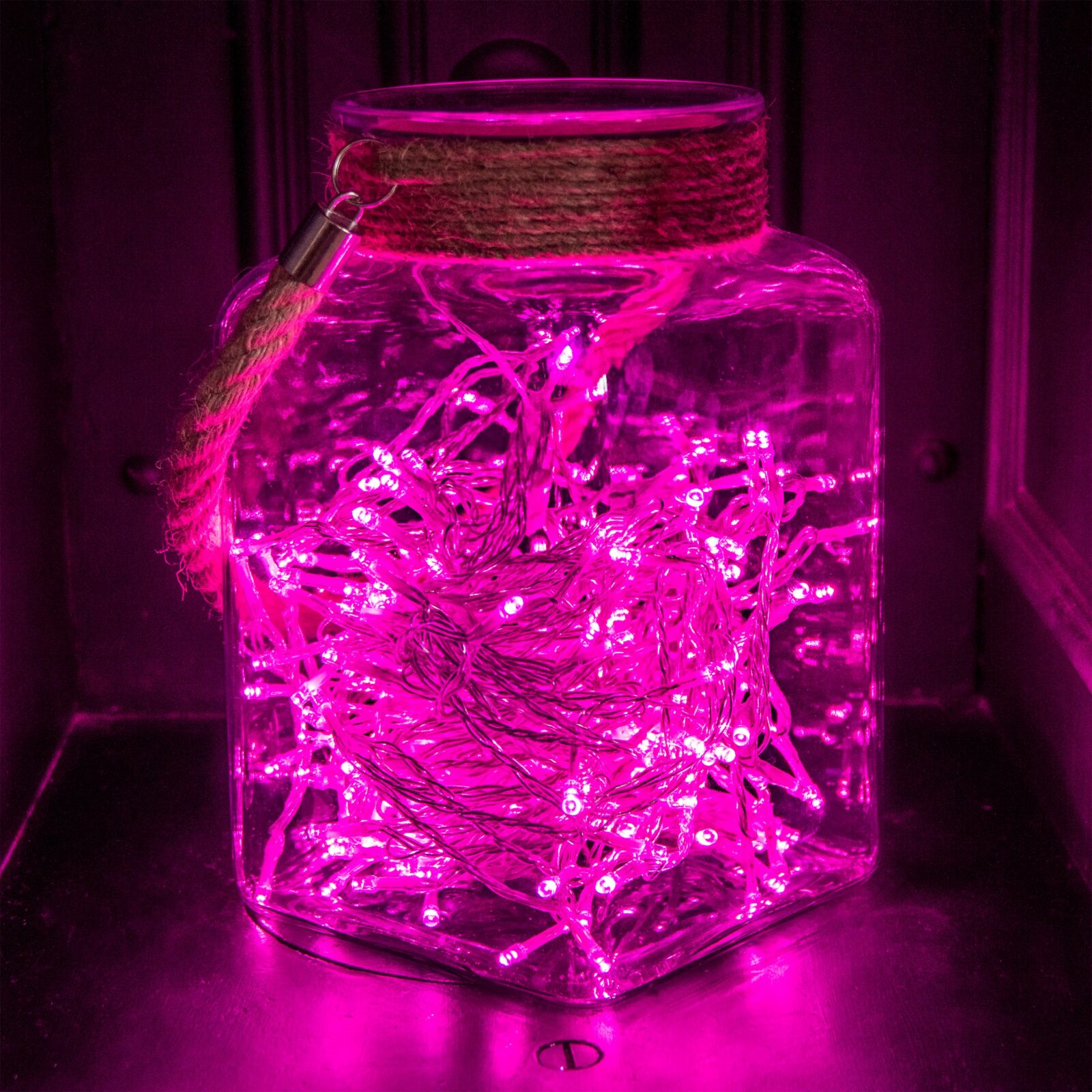 200 Pink Supabrights Multi Action LED String Lights on Clear Cable with Timer