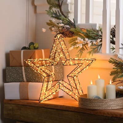 28cm Black Star Christmas Silhouette with 720 Antique Gold Micro LEDs