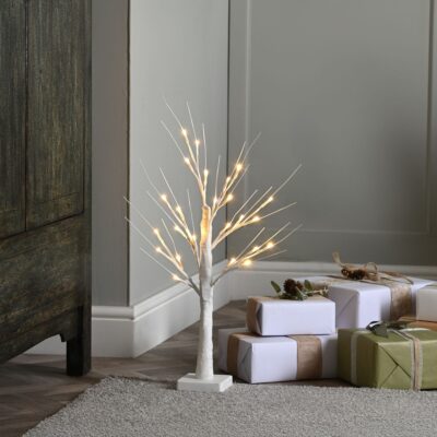 2ft Battery Operated Mini White Christmas Tree with 24 Static Warm White LEDs