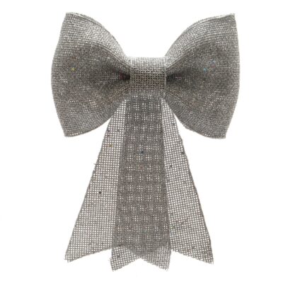 30cm Large Silver Glitter Bow Christmas Tree Decoration