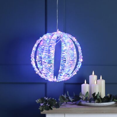 30cm Rainbow Twist Christmas Ball with 300 Micro Multi Coloured LEDs