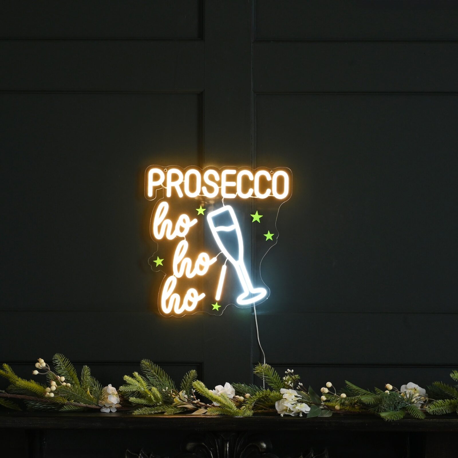 33cm Neon Flex Lit Hanging Prosecco Christmas Sign