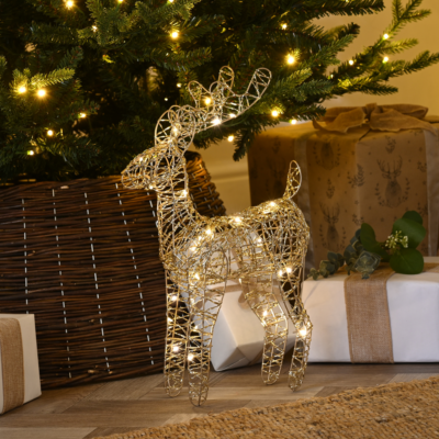 37cm Gold Shimmer Reindeer Silhouette Battery Powered with 30 Warm White LEDs