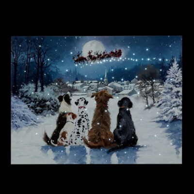 40cm Christmas Dogs Fibre Optic Lit Wall Canvas
