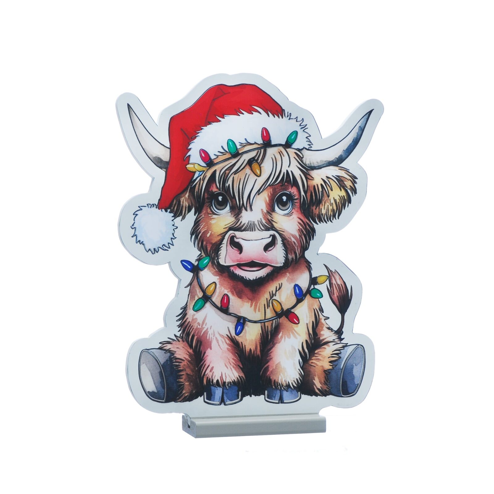 40cm Highland Cow with Santa Hat Christmas Infinity Light