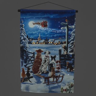 40cm Winter Dogs Watching Santa Christmas Wall Tapestry