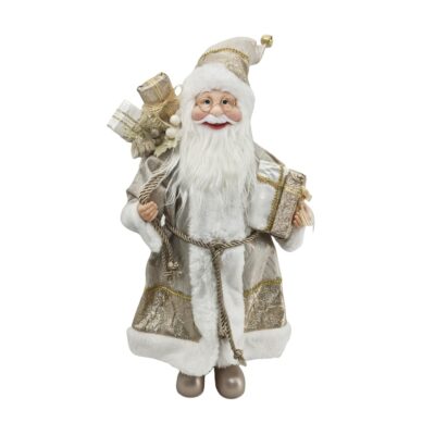 45cm White and Champagne Gold Standing Santa with Christmas Presents