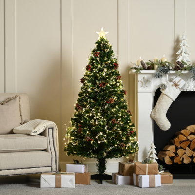4ft Dewdrop Star Fibre Optic Christmas Tree with Warm White Micro LEDs