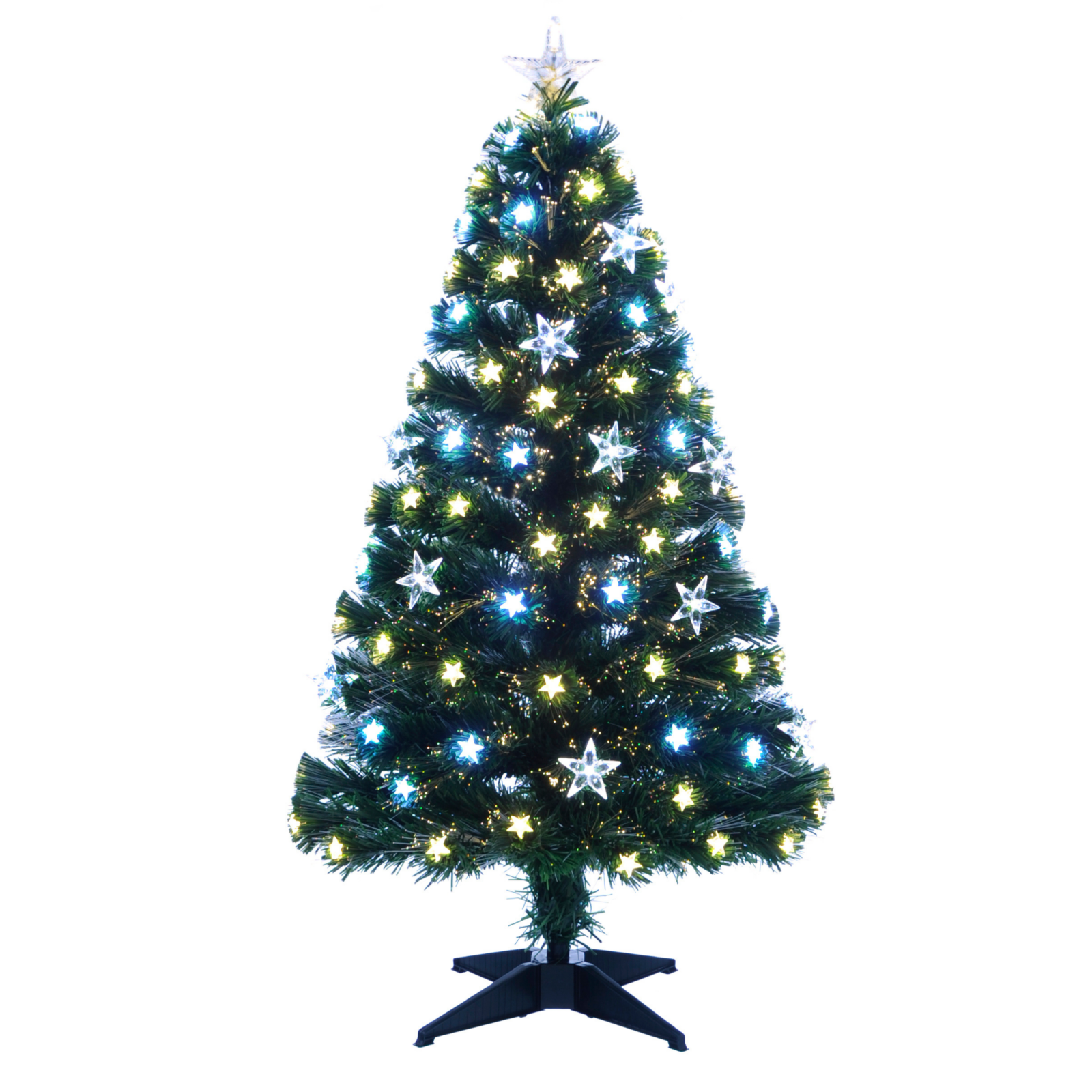 4ft White and Warm White Stars Fibre Optic Christmas Tree