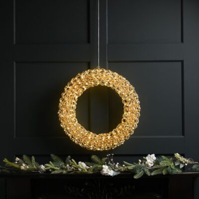 50cm Gold Spiral Twirl Christmas Wreath with 500 Warm White LEDs