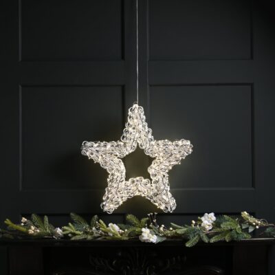 50cm Silver Spiral Twirl Christmas Star with 500 Warm White LEDs