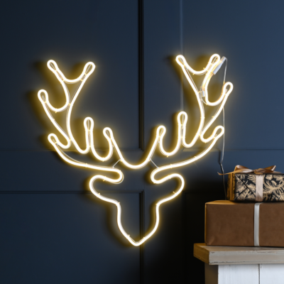 52cm Neon Flex Reindeer Head Christmas Silhouette with 392 Warm White LEDs