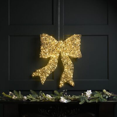 57cm Gold Spiral Twirl Christmas Bow with 400 Warm White LEDs