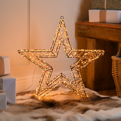58cm Black Star Christmas Silhouette with 1440 Antique Gold Micro LEDs