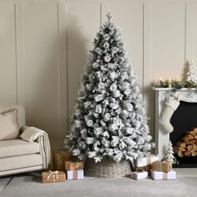 5ft Bishop Pine with Pinecones Snow Flocked Christmas Tree