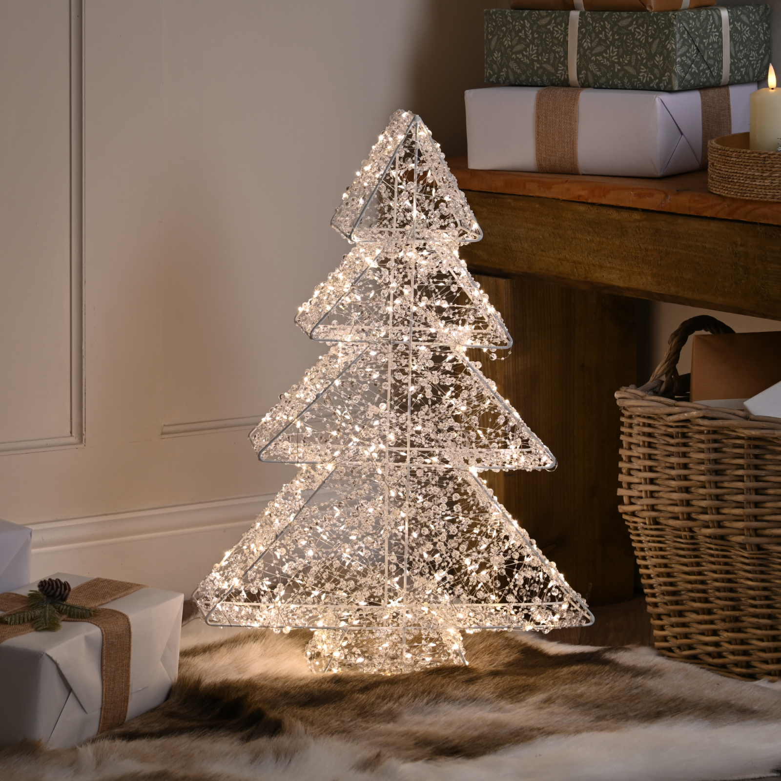 60cm Beaded Christmas Tree Silhouette with 500 Warm White LEDs