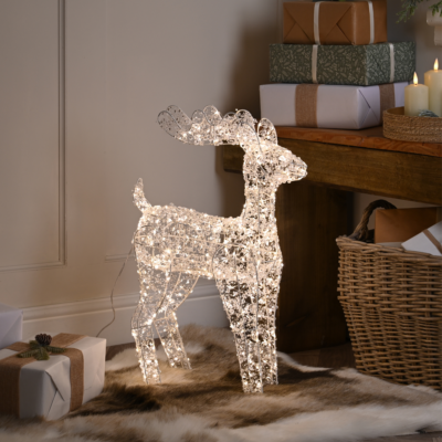 60cm Lit Clear Beaded Christmas Reindeer with 500 Warm White Micro LEDs