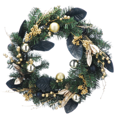 60cm Northlight Luxury Christmas Wreath with Navy and Gold Foliage