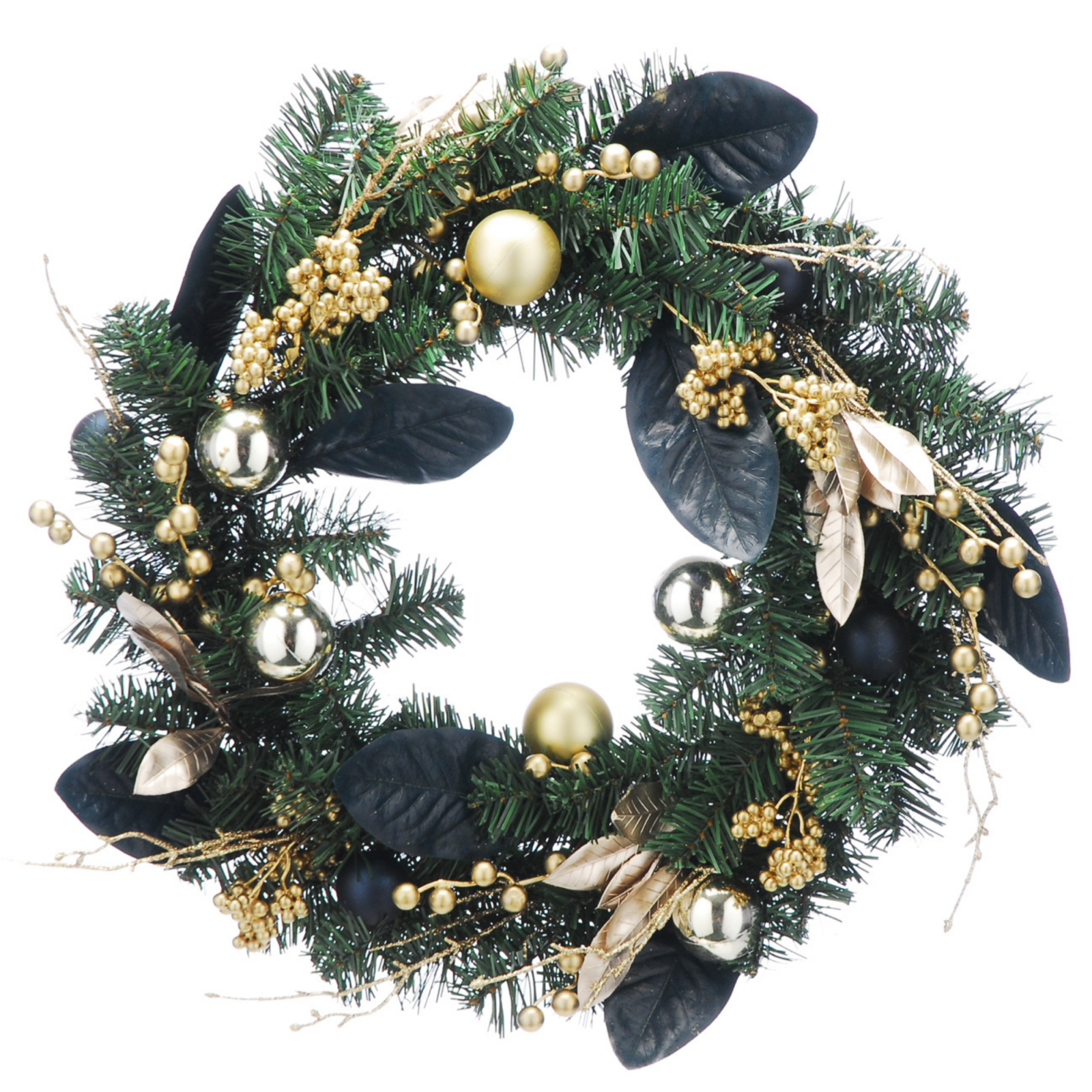 60cm Northlight Luxury Christmas Wreath with Navy and Gold Foliage