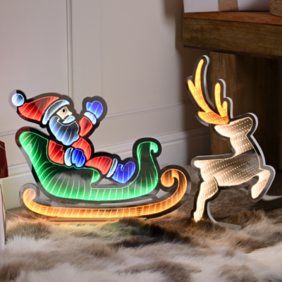 60cm Santa in Sleigh with Reindeer Christmas Infinity Light