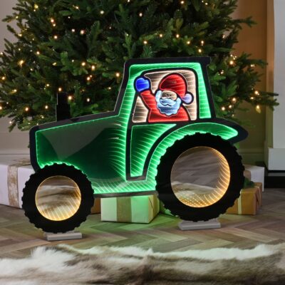 60cm Santa On Green Tractor Christmas Infinity Light