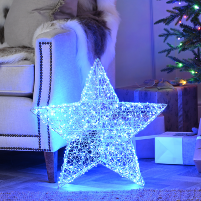 60cm Silver Shimmer Christmas Star with 720 Blue Twinkling Micro LEDs