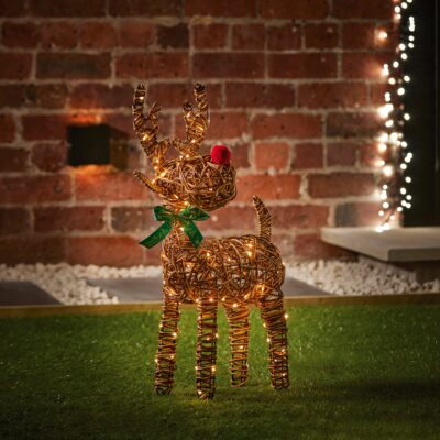 67cm Red Nosed Rattan Reindeer with 80 Warm White LEDs