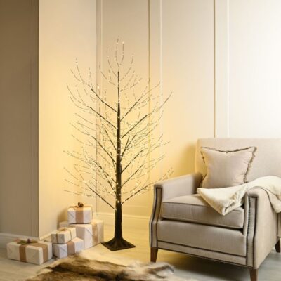 6ft Black Microdot Christmas Tree with 1300 Static Dewdrop Warm White LEDs