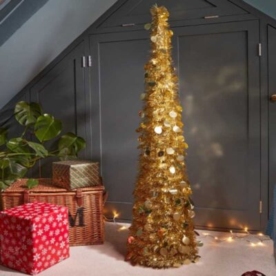 6ft Pop-Up Gold Glitter Gatsby Cone Christmas Tree