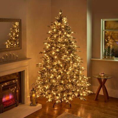 7.5ft Snowy Pre Lit Dorchester Spruce Luxury Real Feel Artificial Christmas Tree with 600 Warm White LED's