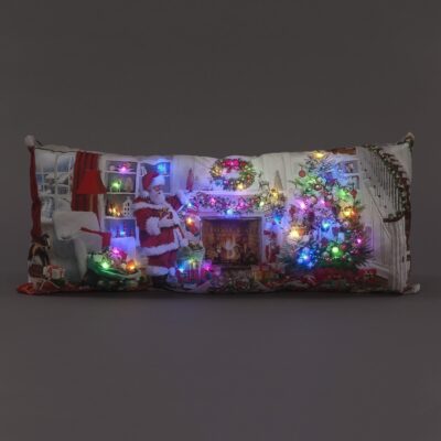 70cm Santa Delivering Presents Christmas Scene LED Luxury Festive Cushion
