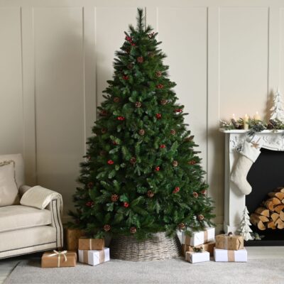 7ft Ben Nevis Pine with Pinecones and Red Berries Christmas Tree