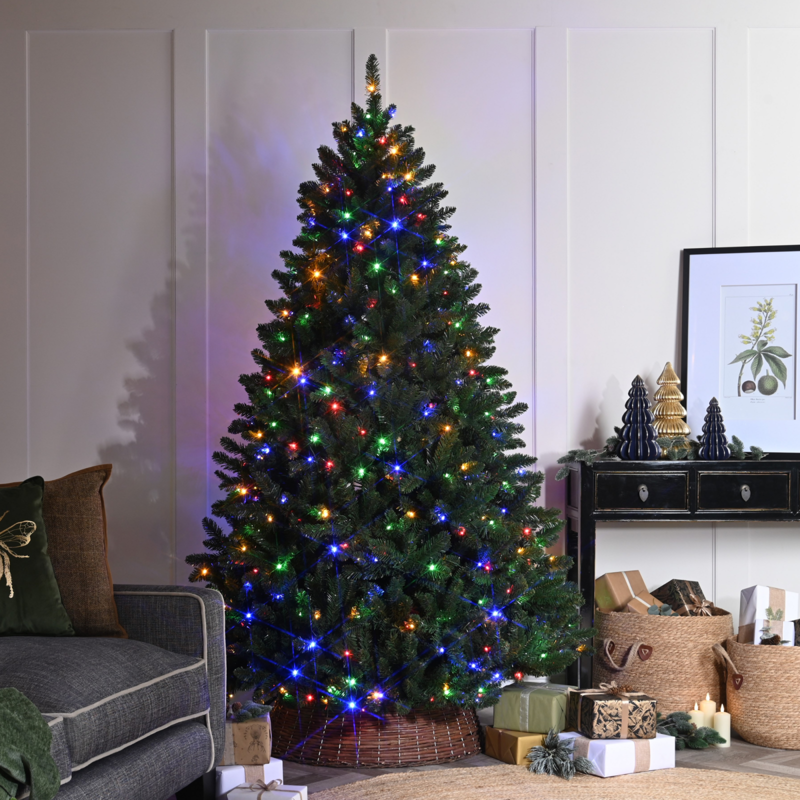7ft Pre Lit Cedar Ridge Fir Christmas Tree with 450 Colour Changing LEDs