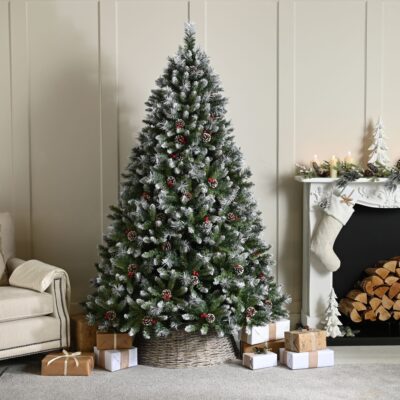 7ft River View Frosted Fir with Pinecones and Berries Christmas Tree