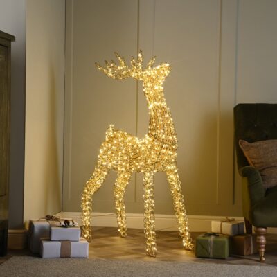 80cm Gold Spiral Twist Christmas Reindeer with 600 Warm White LEDs