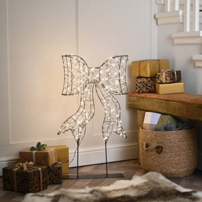 81cm Black Shimmer Christmas Bow on a Stand with 250 Micro Warm White LEDs