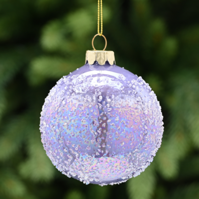 8cm Lilac Glass Bauble with Encrusted Effect Tree Decoration
